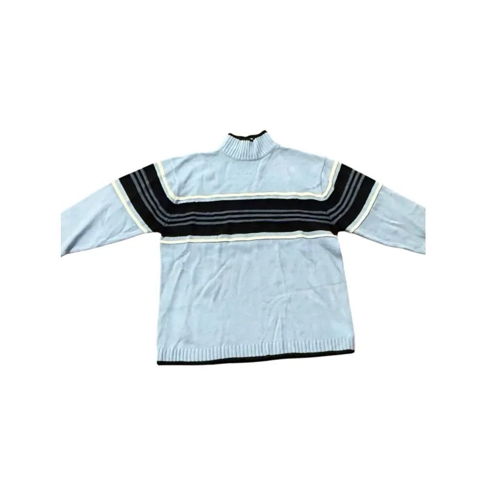 Vintage Y2K Southpole Men’s Mock Turtleneck sweater Blue White Stripe Detail XL